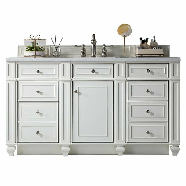 James Martin Vanities Bristol 60in Single Vanity, Bright White w/ 3 CM Carrara Marble Top 157-V60S-BW-3CAR